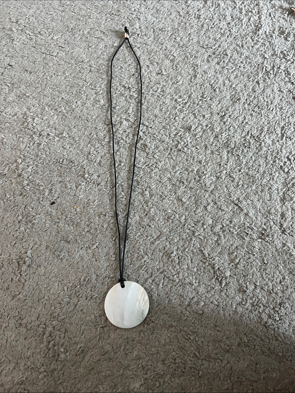 Minimalist White Shell Disk Necklace on Black Cord